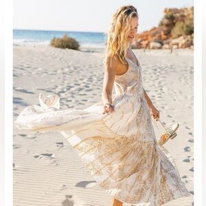 Miss June Paris breezy maxi sundress with gold print.